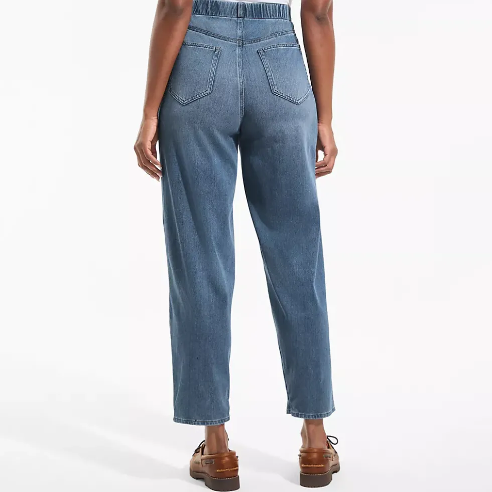 Women's Starfish High Rise Knit Denim Barrel Leg Ankle Jeans