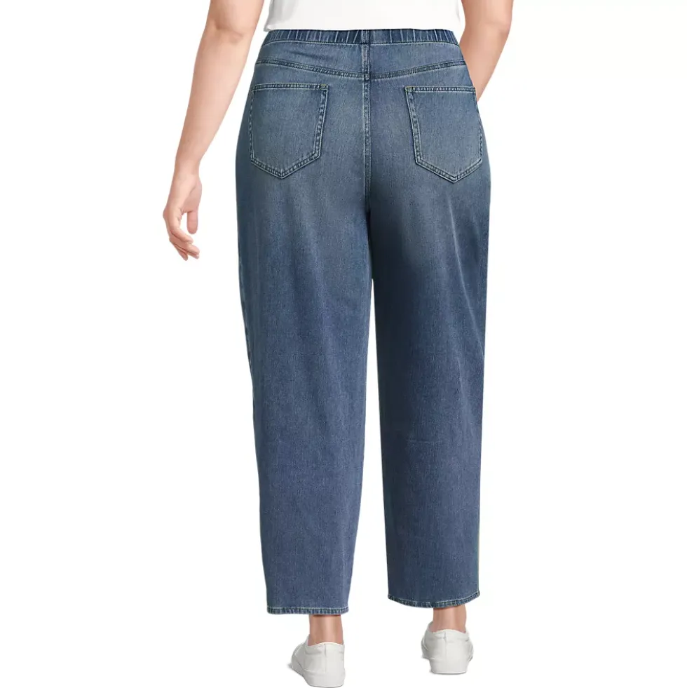 Women's Starfish High Rise Knit Denim Barrel Leg Ankle Jeans
