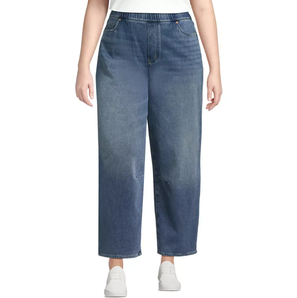 Women's Starfish High Rise Knit Denim Barrel Leg Ankle Jeans