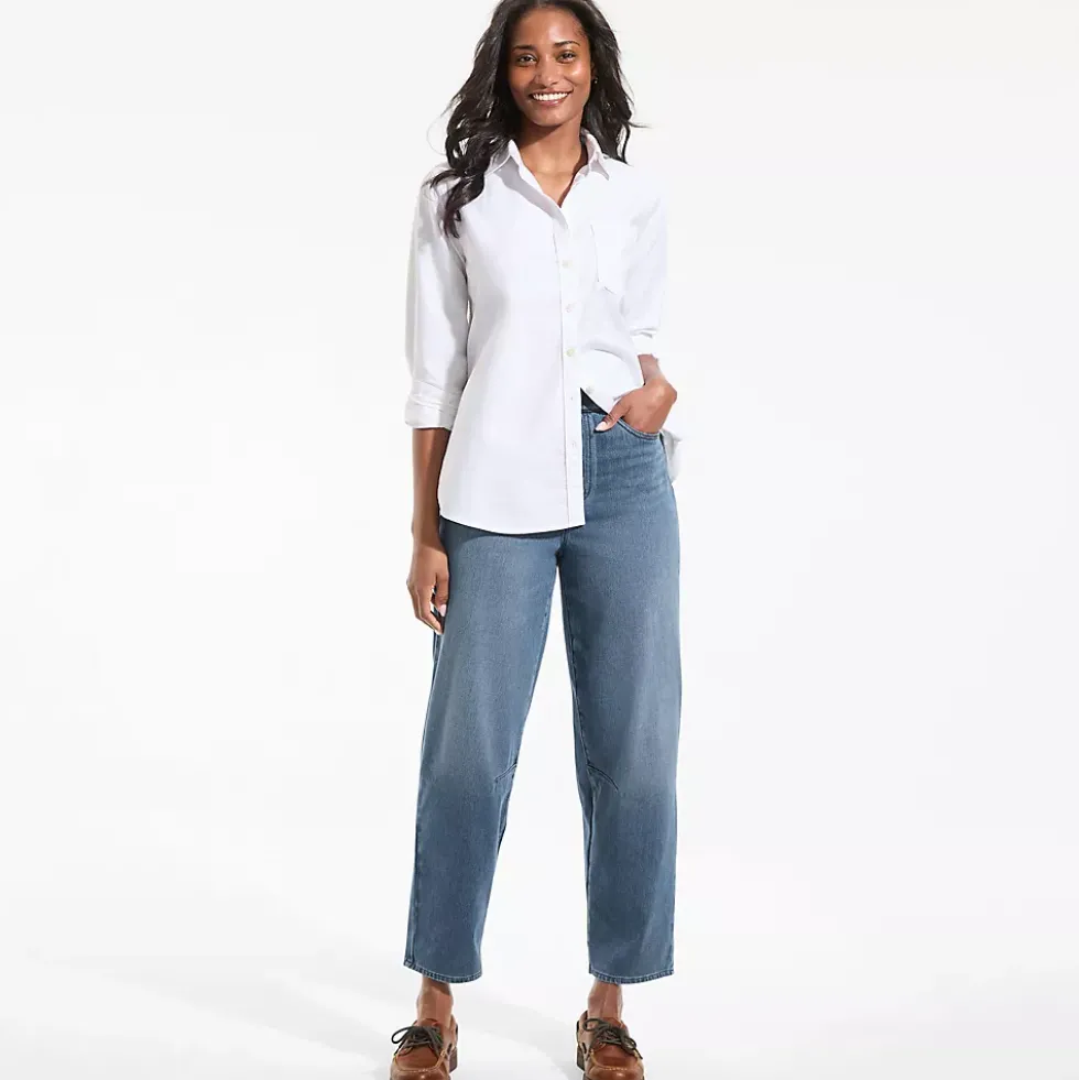 Women's Starfish High Rise Knit Denim Barrel Leg Ankle Jeans