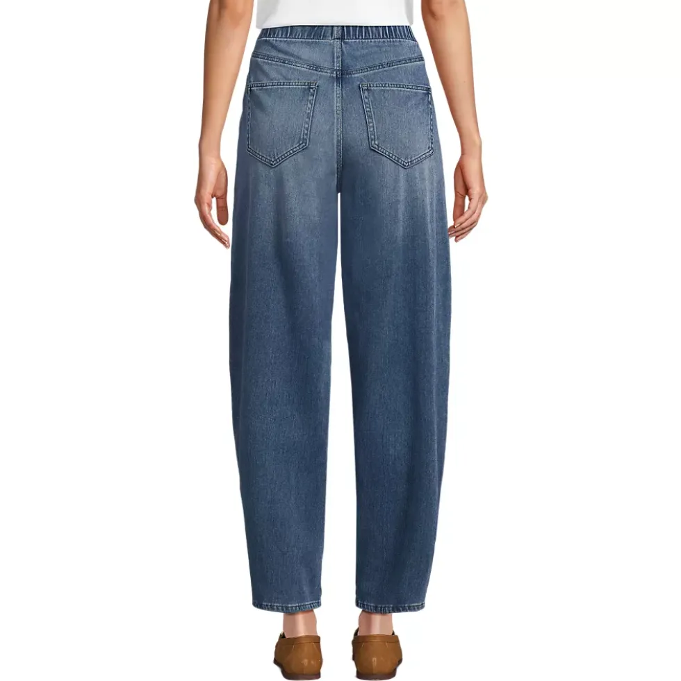 Women's Starfish High Rise Knit Denim Barrel Leg Ankle Jeans