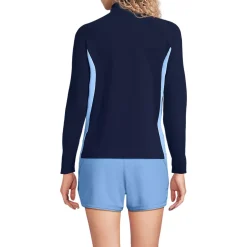Womens SunShade UPF 50 Long Sleeve Colorblock Mock Neck Rash Guard Swim Tee