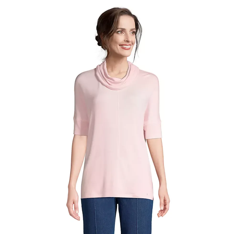 Women's Super Soft Elbow Sleeve Cowl Neck Pullover Top