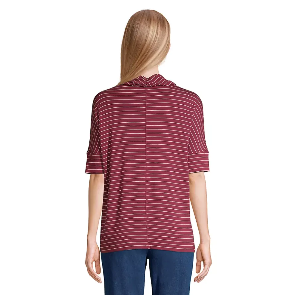 Women's Super Soft Elbow Sleeve Cowl Neck Pullover Top