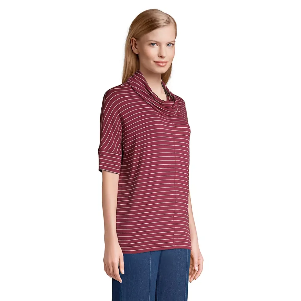 Women's Super Soft Elbow Sleeve Cowl Neck Pullover Top