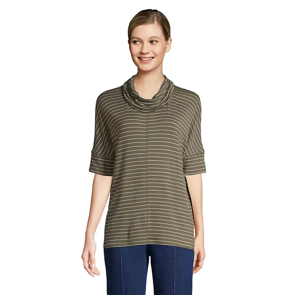 Women's Super Soft Elbow Sleeve Cowl Neck Pullover Top