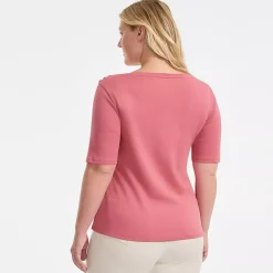 Women's Supima Cotton Elbow Sleeve Boatneck Button Shoulder Tee