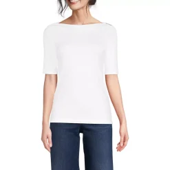 Women's Supima Cotton Elbow Sleeve Boatneck Button Shoulder Tee