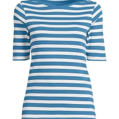 Women's Supima Cotton Elbow Sleeve Boatneck Button Shoulder Tee