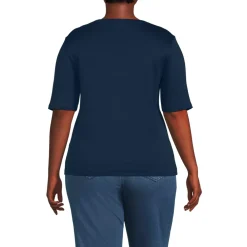 Women's Supima Cotton Elbow Sleeve Boatneck Button Shoulder Tee
