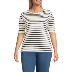 Women's Supima Cotton Elbow Sleeve Boatneck Button Shoulder Tee