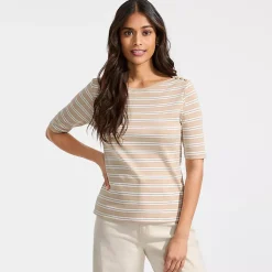 Women's Supima Cotton Elbow Sleeve Boatneck Button Shoulder Tee