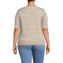 Women's Supima Cotton Elbow Sleeve Boatneck Button Shoulder Tee