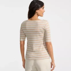 Women's Supima Cotton Elbow Sleeve Boatneck Button Shoulder Tee