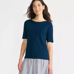 Women's Supima Cotton Elbow Sleeve Boatneck Button Shoulder Tee
