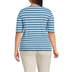 Women's Supima Cotton Elbow Sleeve Boatneck Button Shoulder Tee