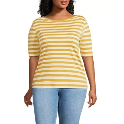 Women's Supima Cotton Elbow Sleeve Boatneck Button Shoulder Tee