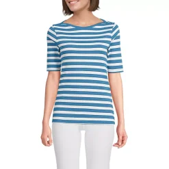 Women's Supima Cotton Elbow Sleeve Boatneck Button Shoulder Tee
