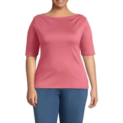 Women's Supima Cotton Elbow Sleeve Boatneck Button Shoulder Tee