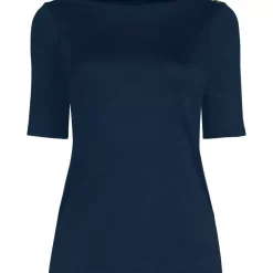 Women's Supima Cotton Elbow Sleeve Boatneck Button Shoulder Tee