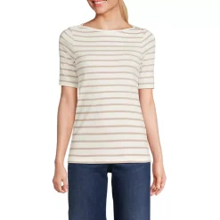 Women's Supima Cotton Elbow Sleeve Boatneck Button Shoulder Tee