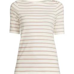 Women's Supima Cotton Elbow Sleeve Boatneck Button Shoulder Tee