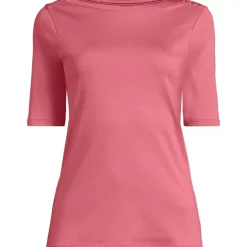 Women's Supima Cotton Elbow Sleeve Boatneck Button Shoulder Tee
