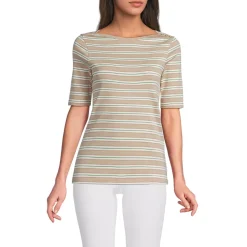 Women's Supima Cotton Elbow Sleeve Boatneck Button Shoulder Tee