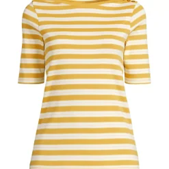 Women's Supima Cotton Elbow Sleeve Boatneck Button Shoulder Tee