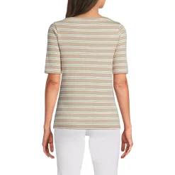 Women's Supima Cotton Elbow Sleeve Boatneck Button Shoulder Tee