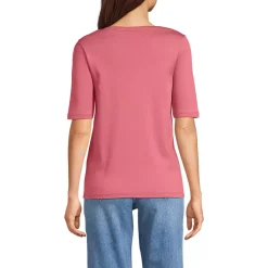 Women's Supima Cotton Elbow Sleeve Boatneck Button Shoulder Tee