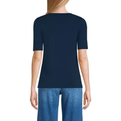 Women's Supima Cotton Elbow Sleeve Boatneck Button Shoulder Tee