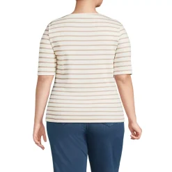 Women's Supima Cotton Elbow Sleeve Boatneck Button Shoulder Tee