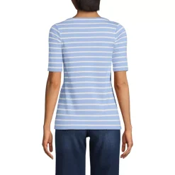 Women's Supima Cotton Elbow Sleeve Boatneck Button Shoulder Tee