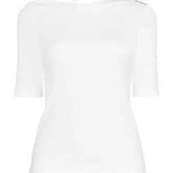 Women's Supima Cotton Elbow Sleeve Boatneck Button Shoulder Tee