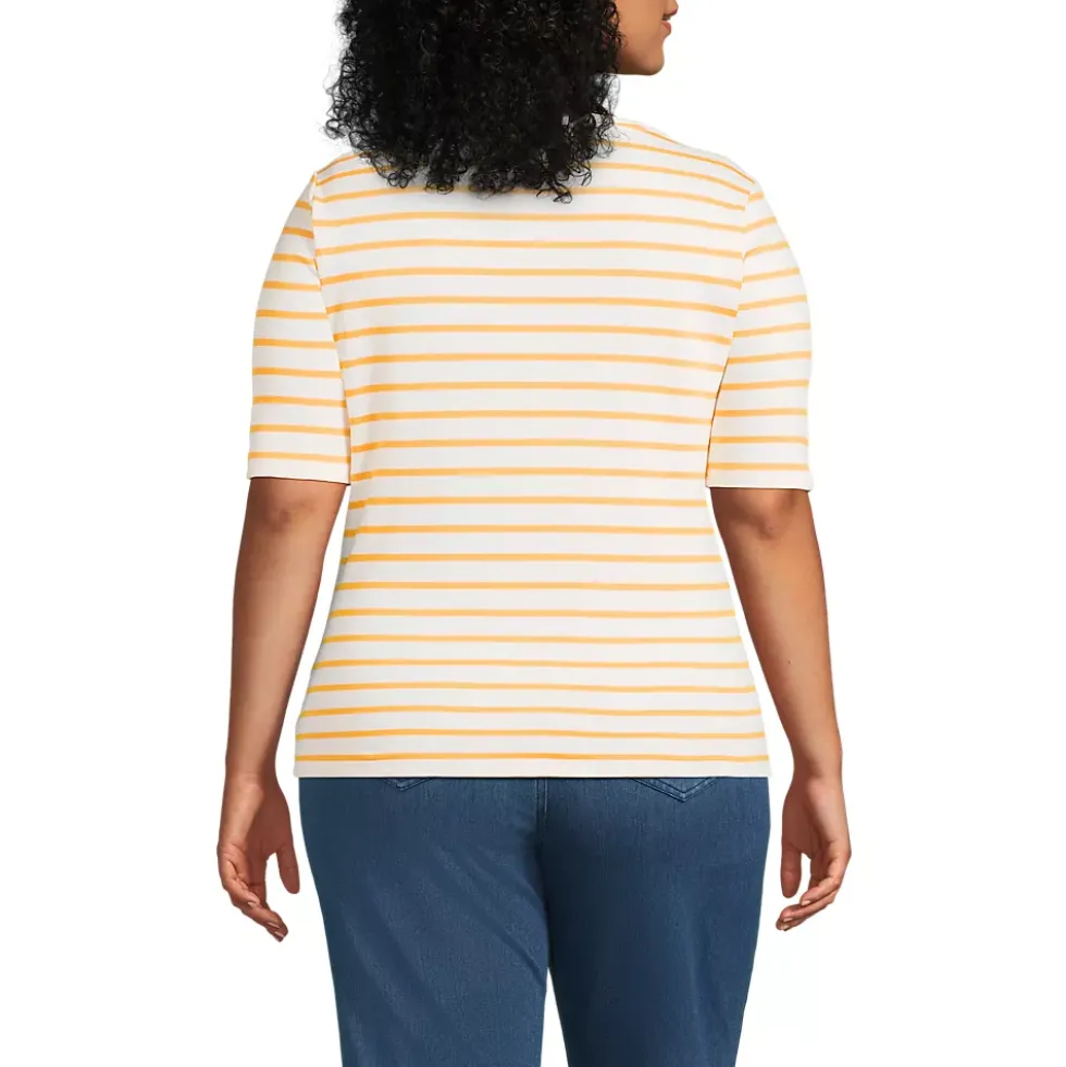 Women's Supima Cotton Elbow Sleeve Boatneck Button Shoulder Tee