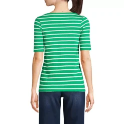 Women's Supima Cotton Elbow Sleeve Boatneck Button Shoulder Tee