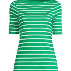 Women's Supima Cotton Elbow Sleeve Boatneck Button Shoulder Tee