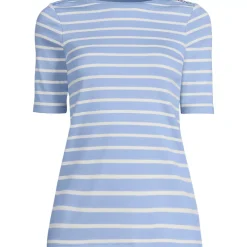 Women's Supima Cotton Elbow Sleeve Boatneck Button Shoulder Tee