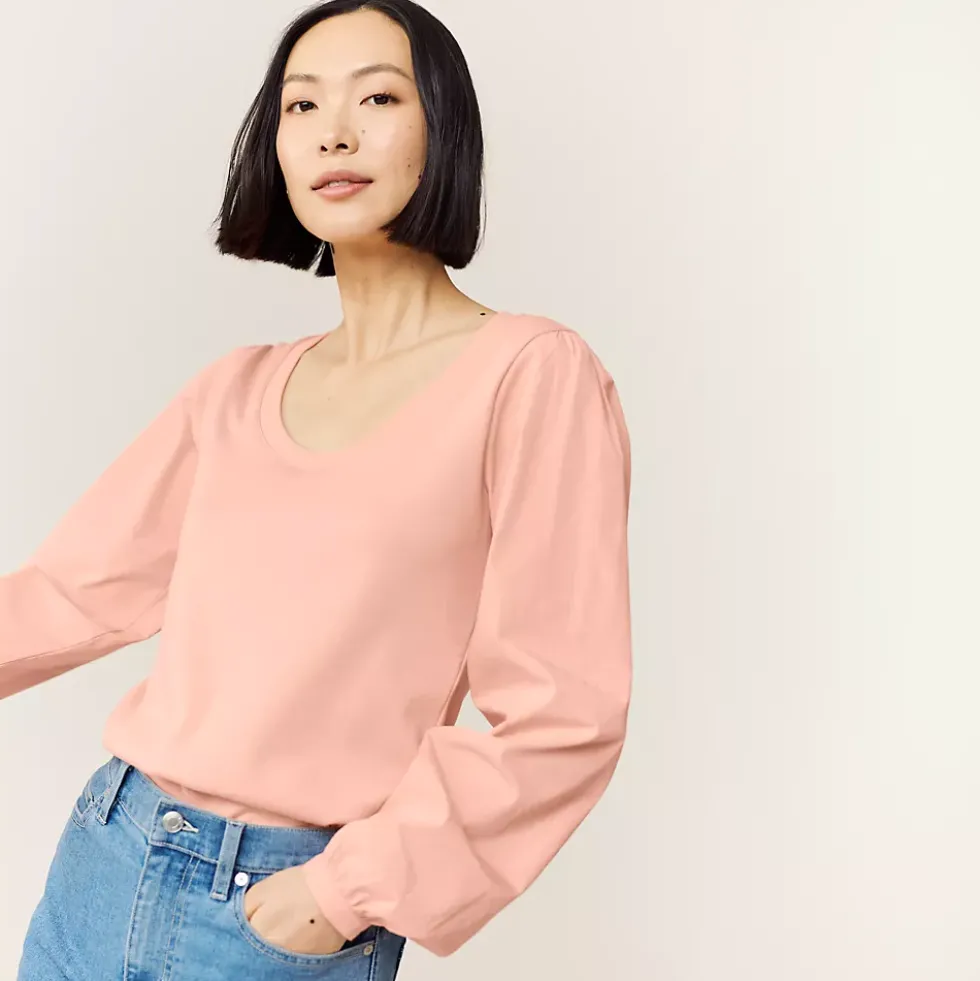 Women's Supima Interlock Scoop Neck Blouson Sleeve Top
