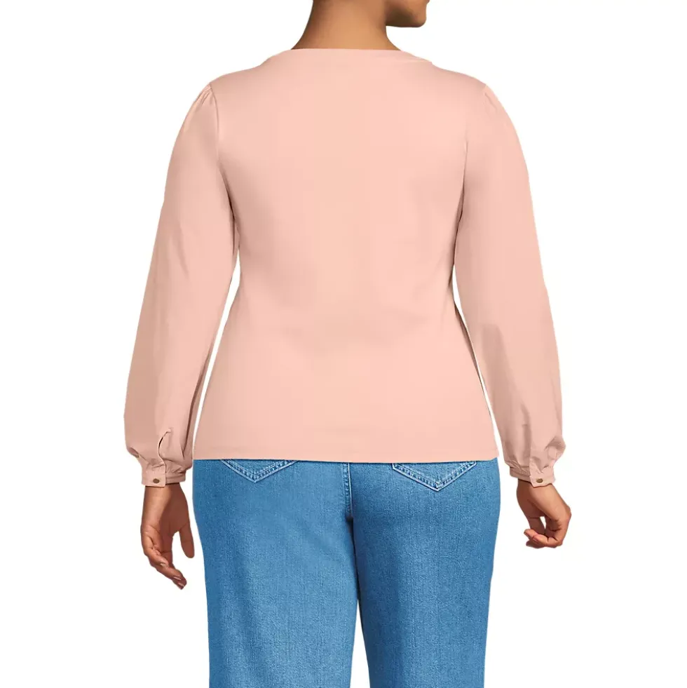 Women's Supima Interlock Scoop Neck Blouson Sleeve Top