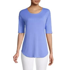 Women's Supima Micro Modal Elbow Sleeve Balletneck Curved Hem Top