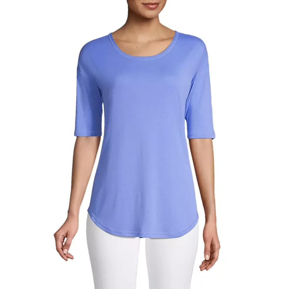 Women's Supima Micro Modal Elbow Sleeve Balletneck Curved Hem Top