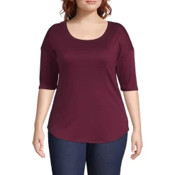 Women's Supima Micro Modal Elbow Sleeve Balletneck Curved Hem Top