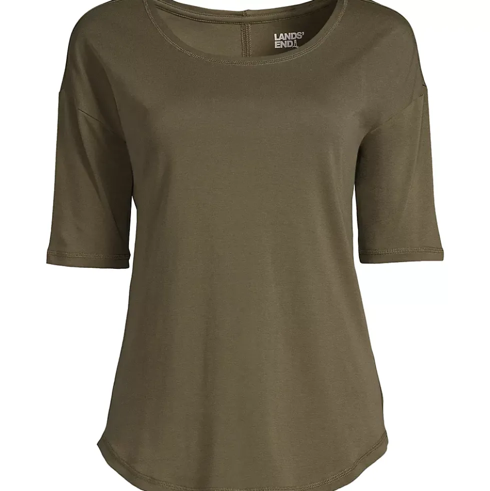 Women's Supima Micro Modal Elbow Sleeve Balletneck Curved Hem Top