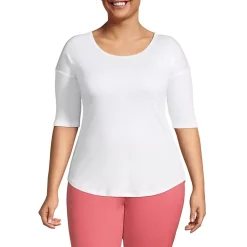 Women's Supima Micro Modal Elbow Sleeve Balletneck Curved Hem Top