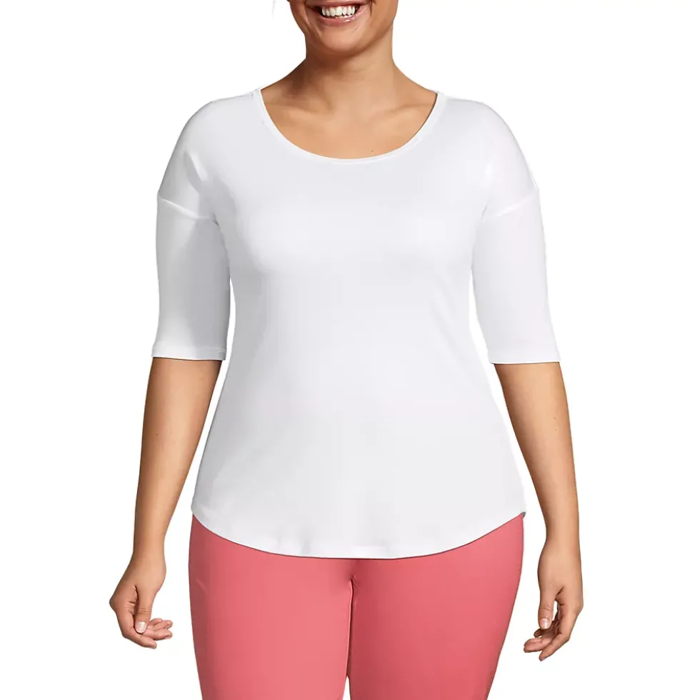 Women's Supima Micro Modal Elbow Sleeve Balletneck Curved Hem Top