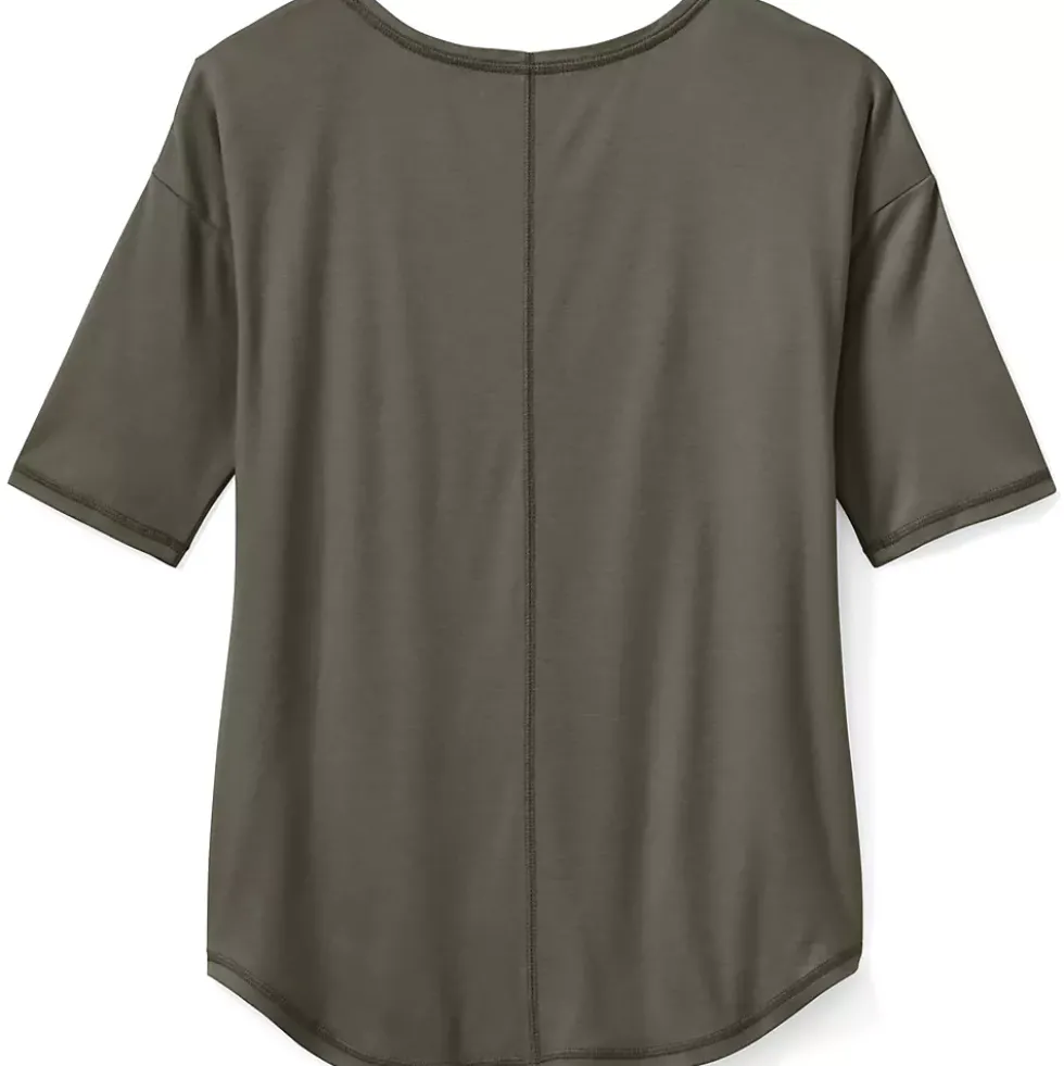 Women's Supima Micro Modal Elbow Sleeve Balletneck Curved Hem Top