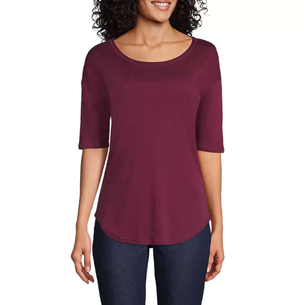 Women's Supima Micro Modal Elbow Sleeve Balletneck Curved Hem Top