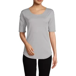 Women's Supima Micro Modal Elbow Sleeve Balletneck Curved Hem Top